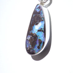 Handmade Australian Boulder Opal Pendant Necklace Sterling Silver Earth Drop