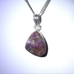 Handmade Australian Boulder Opal Pendant Necklace Sterling Silver Ancient Tear