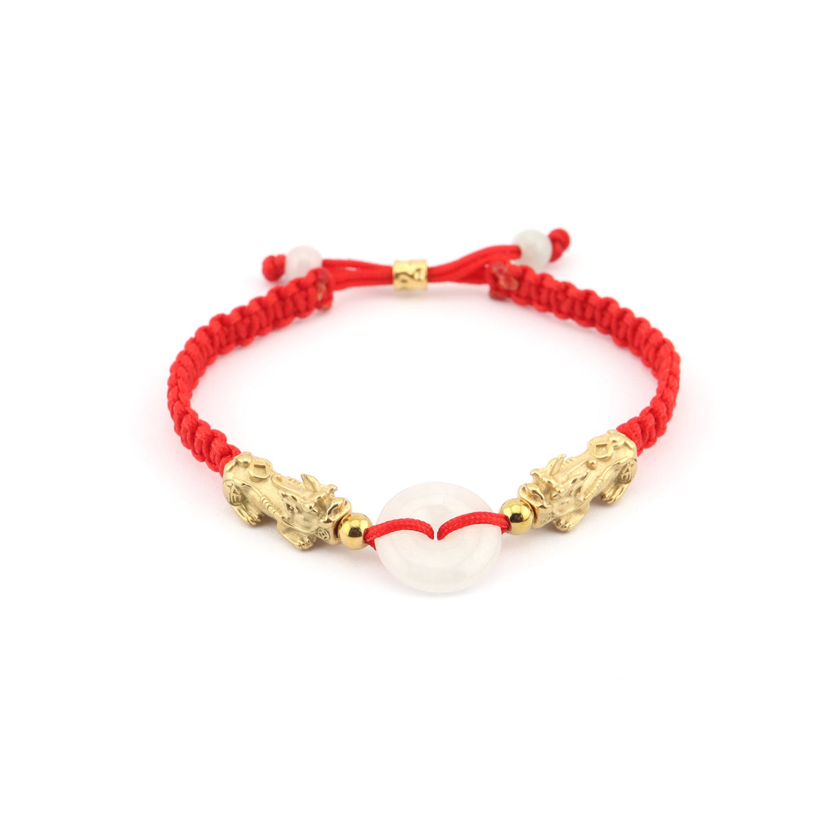 Double Pixiu Dargon with Jade Adjustable Red String Bracelet