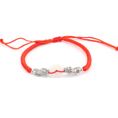Double Pixiu Dargon with Jade Adjustable Red String Bracelet