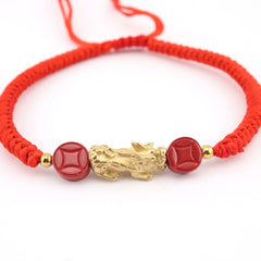 Pixiu Dragon with Cinnabar Lucky Coin Beads Red String Bracelet