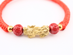 Pixiu Dragon with Cinnabar Lucky Coin Beads Red String Bracelet