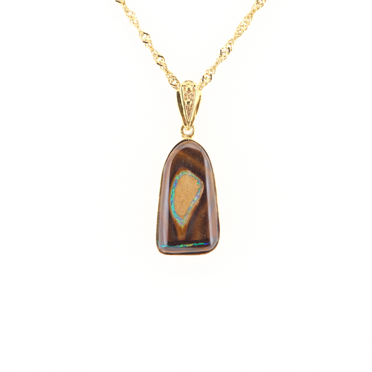Handmade Australian Boulder Opal Pendant Necklace Golden Pillar