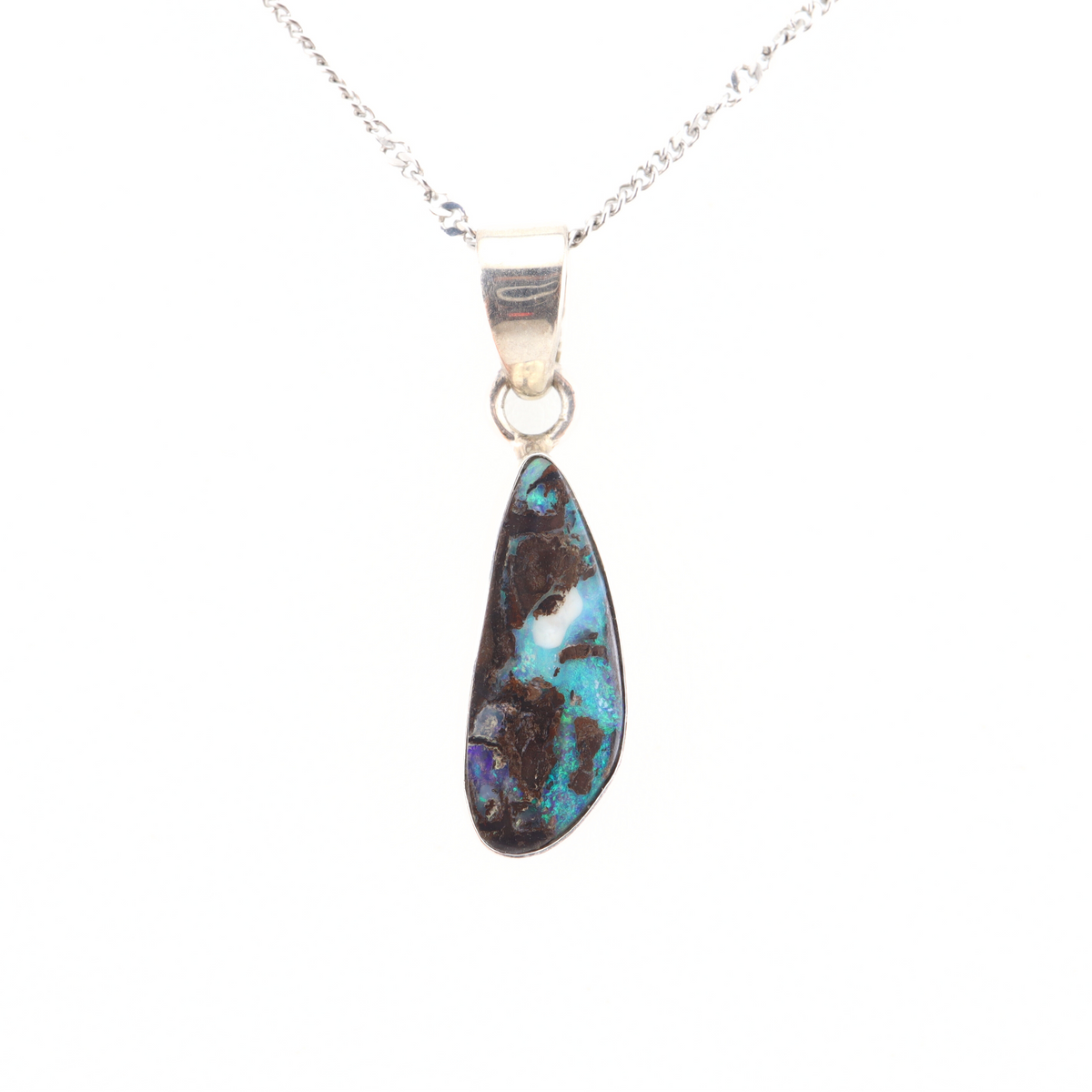 Handmade Australian Boulder Opal Pendant Necklace Sterling Silver Earth Drop