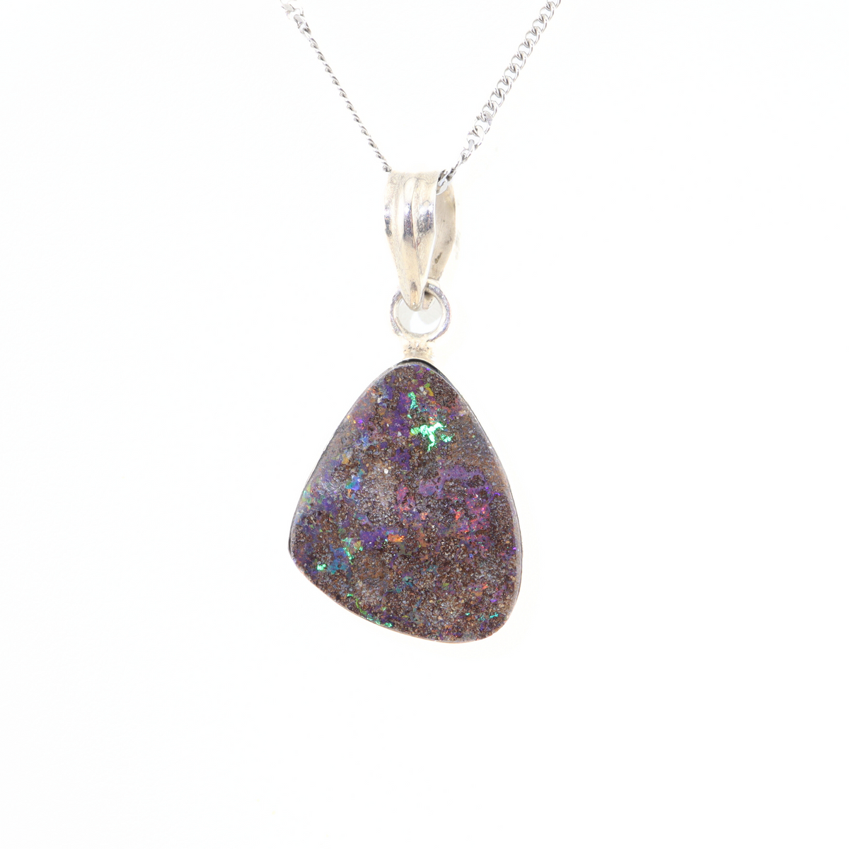 Handmade Australian Boulder Opal Pendant Necklace Sterling Silver Ancient Tear