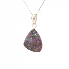 Handmade Australian Boulder Opal Pendant Necklace Sterling Silver Ancient Tear