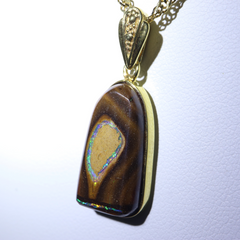 Handmade Australian Boulder Opal Pendant Necklace Golden Pillar