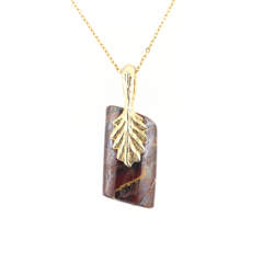 Handmade Australian Boulder Opal Pendant Necklace Sterling Silver Golden Drift Pillar