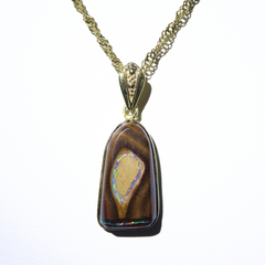 Handmade Australian Boulder Opal Pendant Necklace Golden Pillar