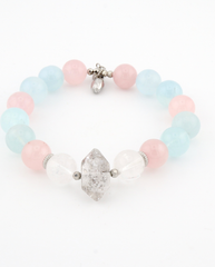 Aquamarine and rose quartz crystal bracelet