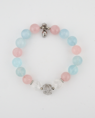 Aquamarine and rose quartz crystal bracelet from above