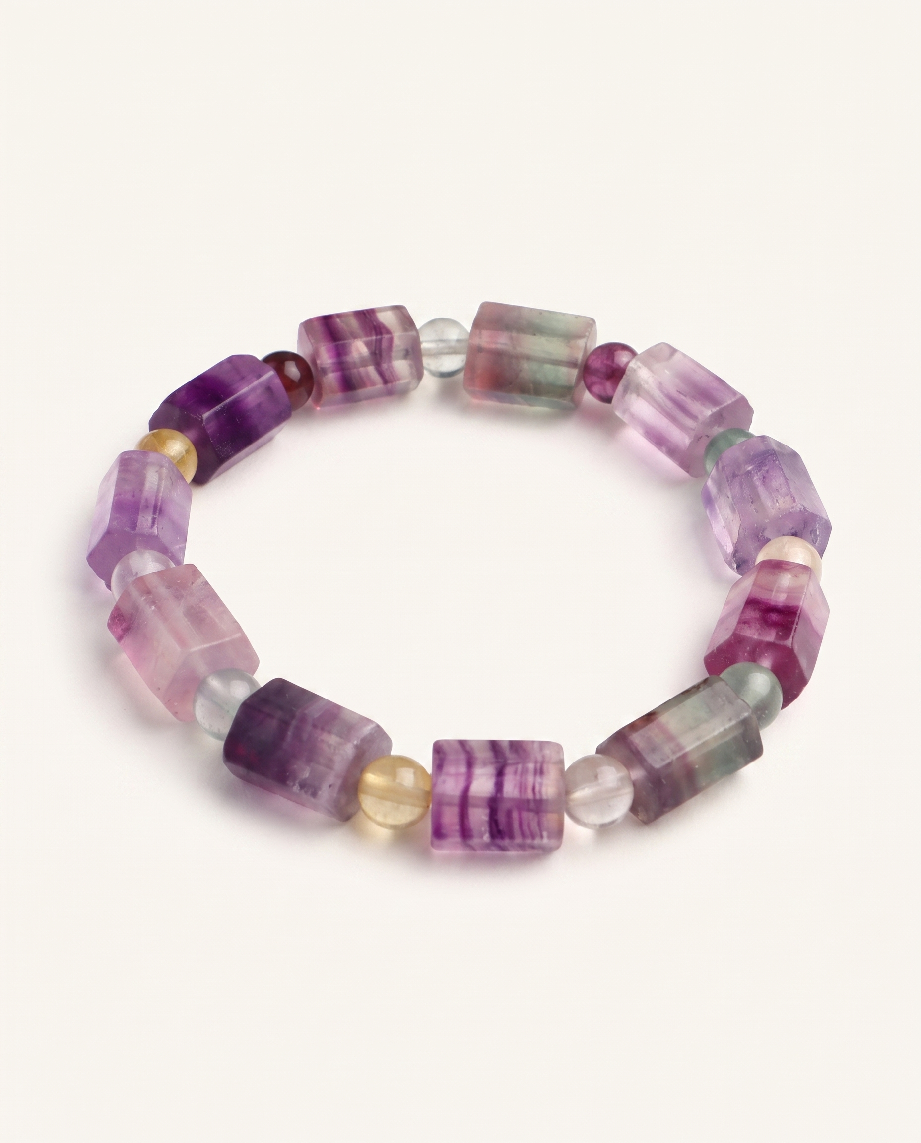 Rainbow Fluorite Cylinder Bracelet, alternate view