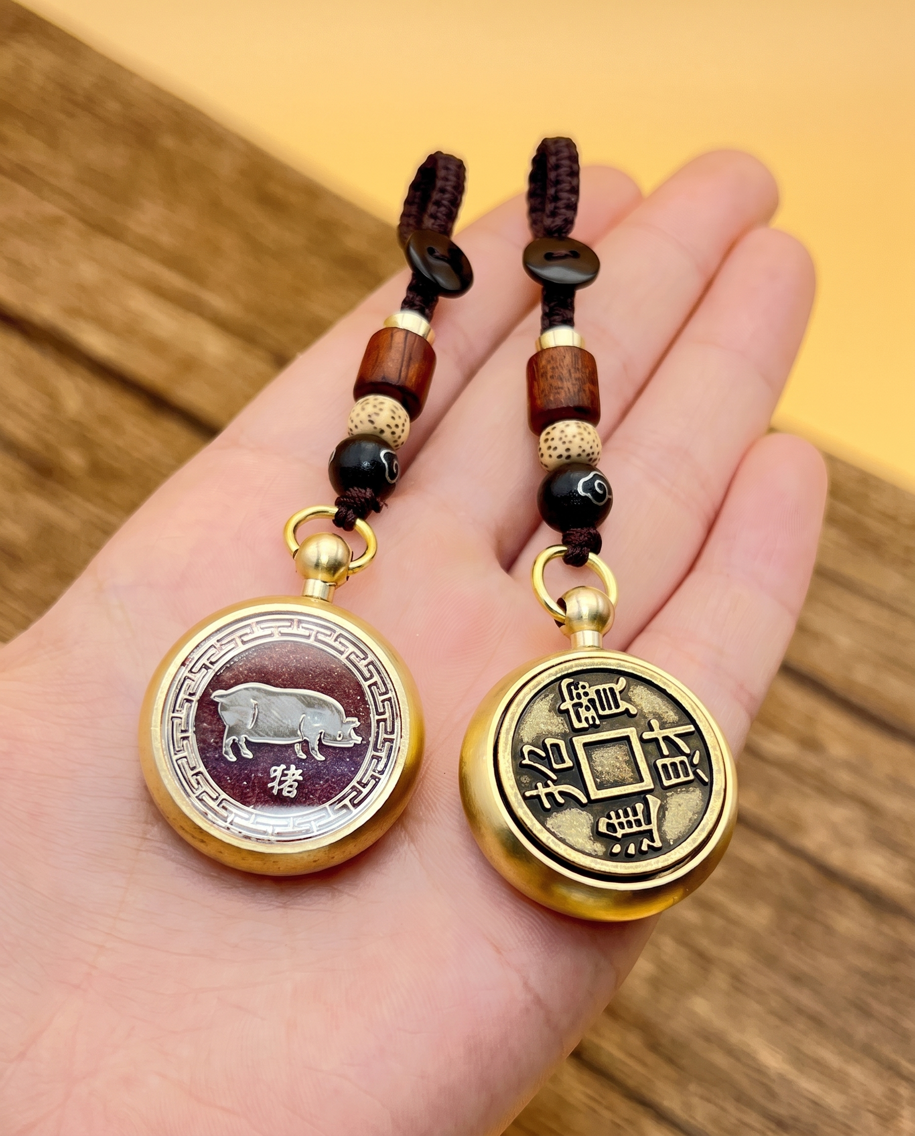 Brass Zodiac Cinnabar Keyring