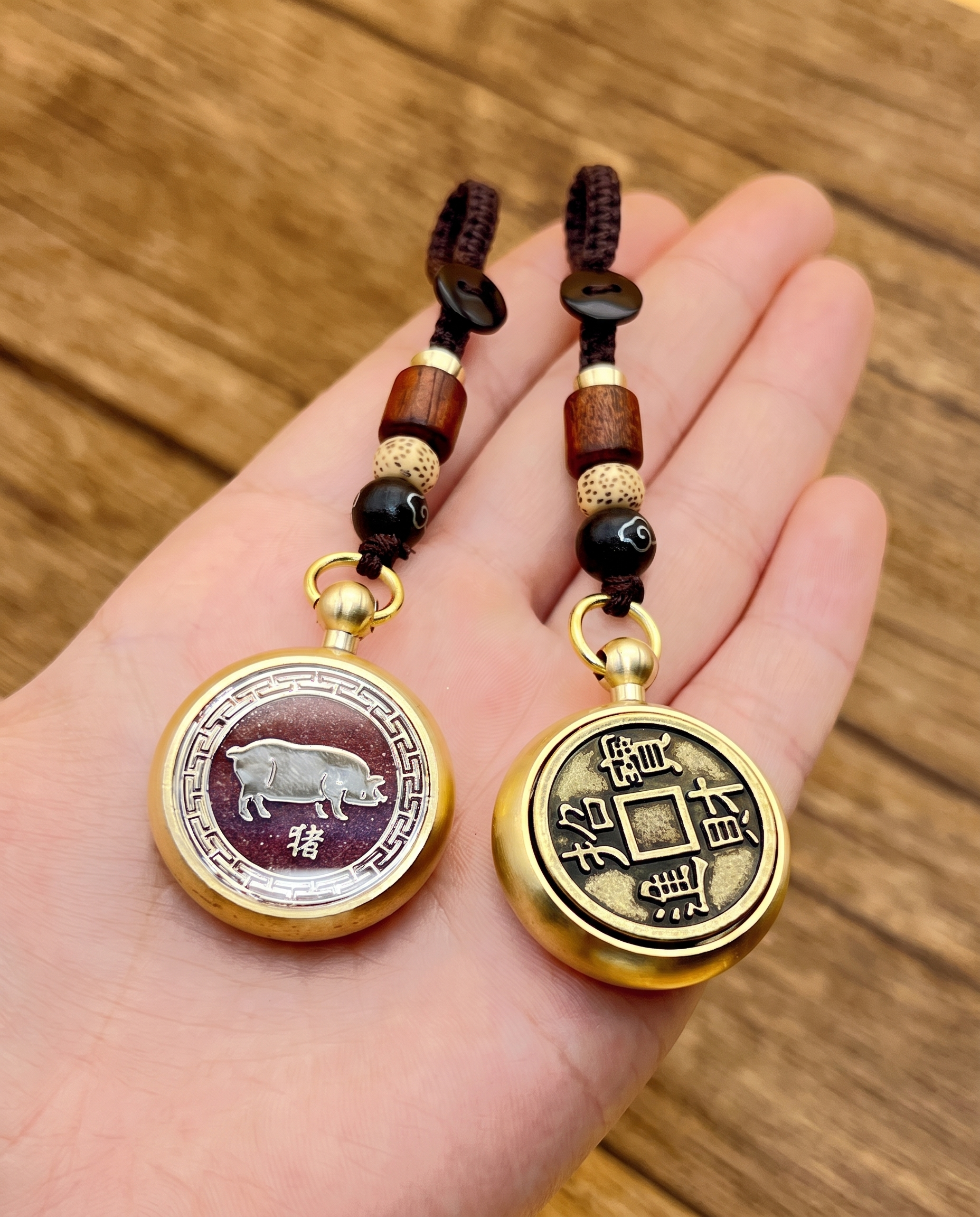 Brass Zodiac Cinnabar Keyring