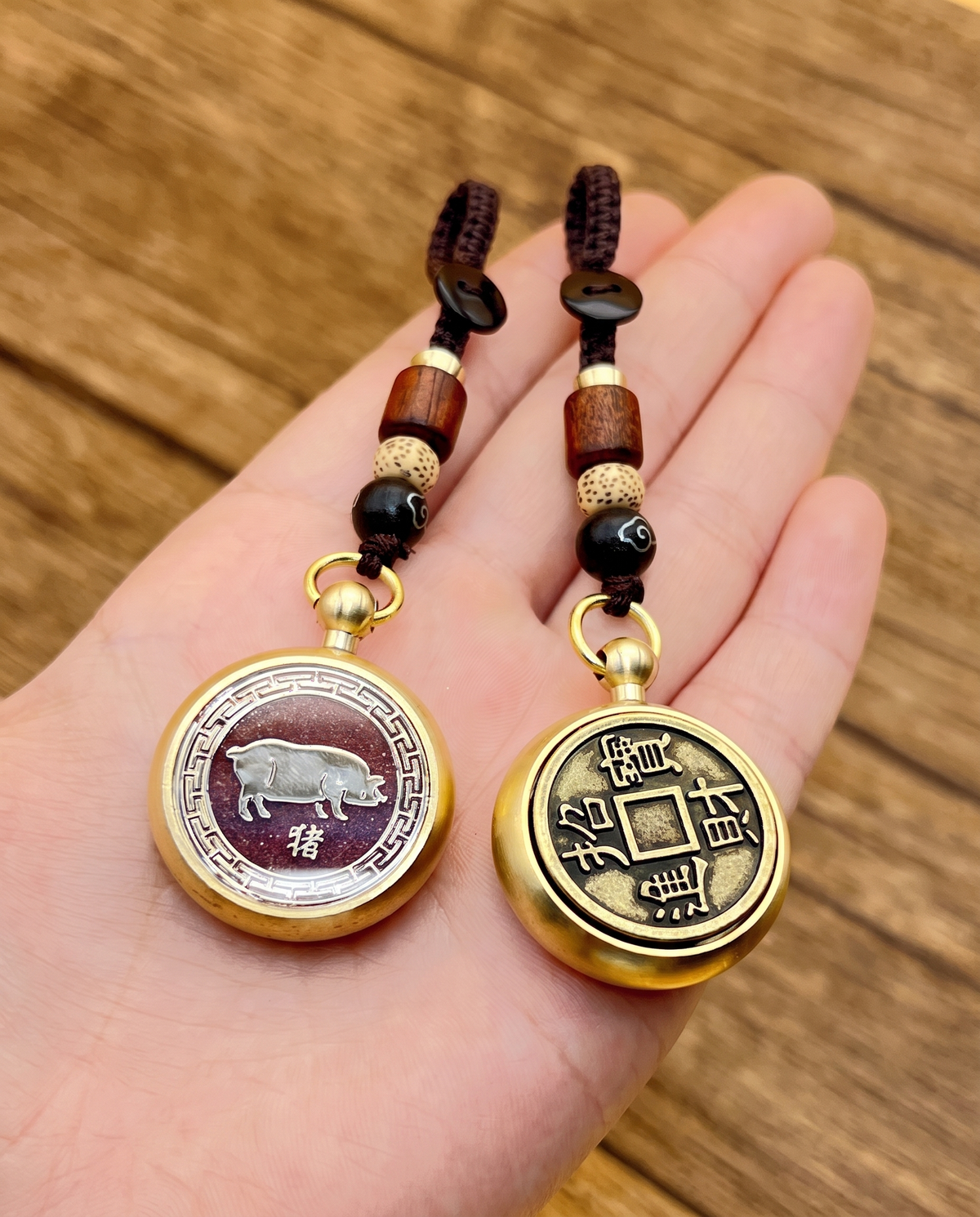 Brass Zodiac Cinnabar Keyring