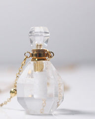 Clear Quartz Crystal Potion Bottle Necklace with Gold Chain, alternate view