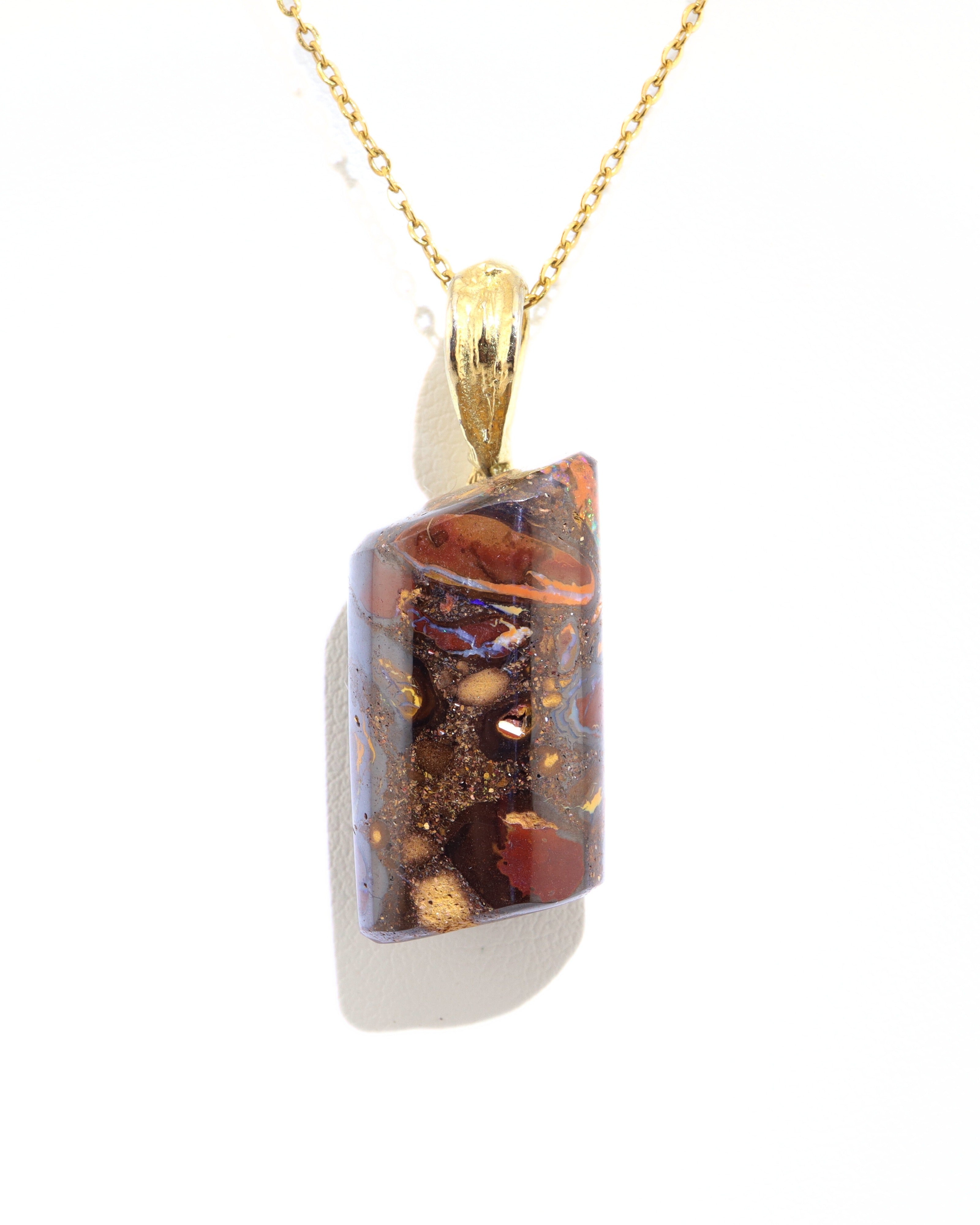 Handmade Australian Boulder Opal Pendant Necklace Sterling Silver Golden Drift Pillar, alternate view