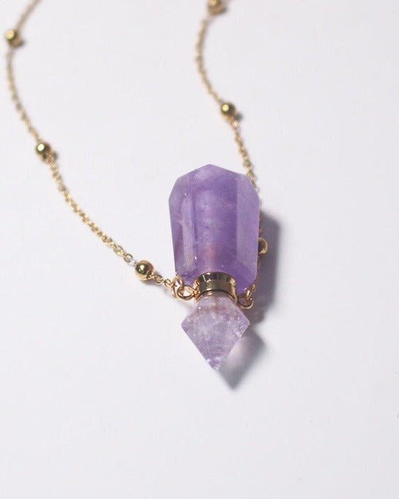 Amethyst Crystal Potion Bottle Necklace with Gold Chain, additional angle