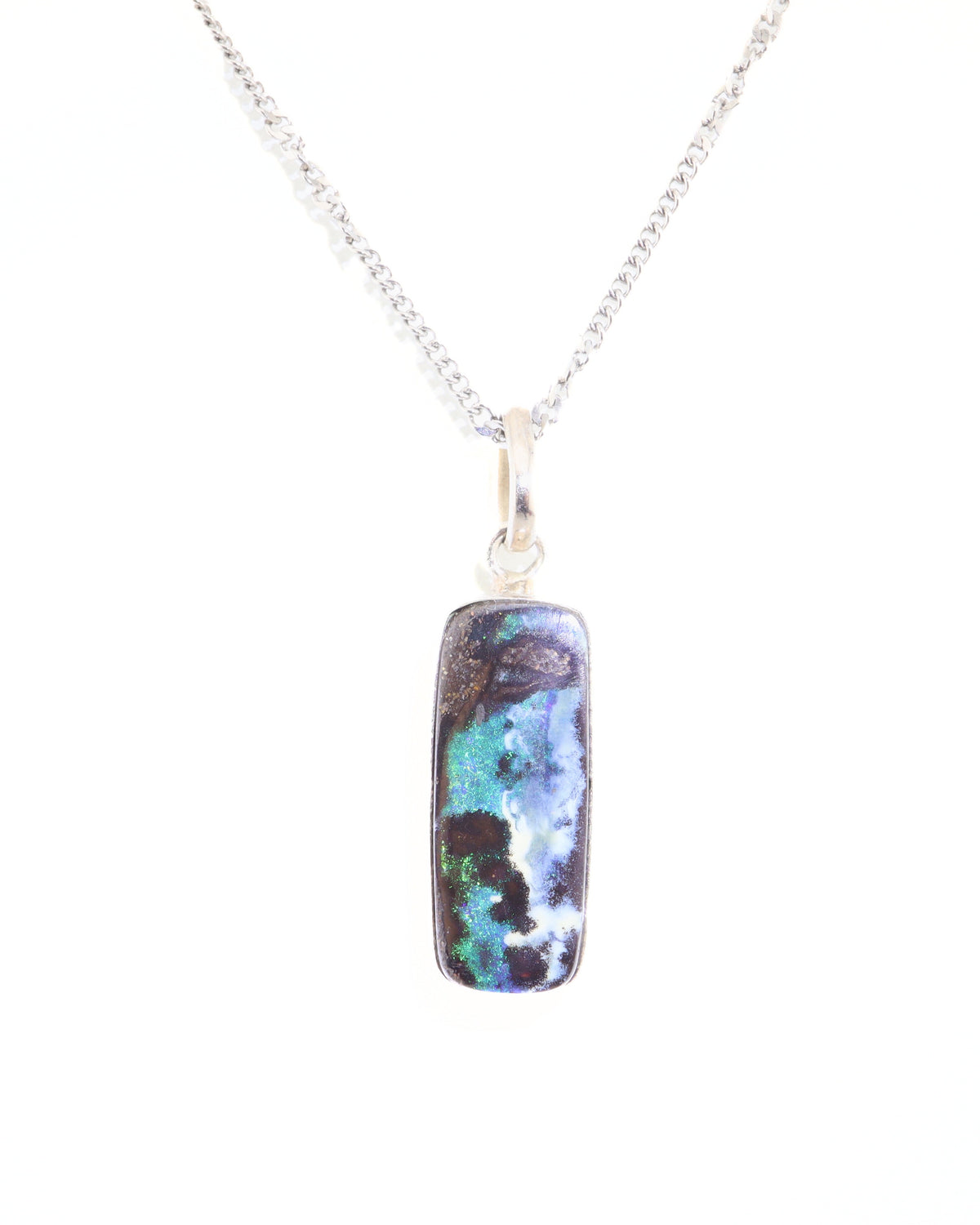 Handmade Australian Boulder Opal Pendant Necklace Sterling Silver Earth Pillar