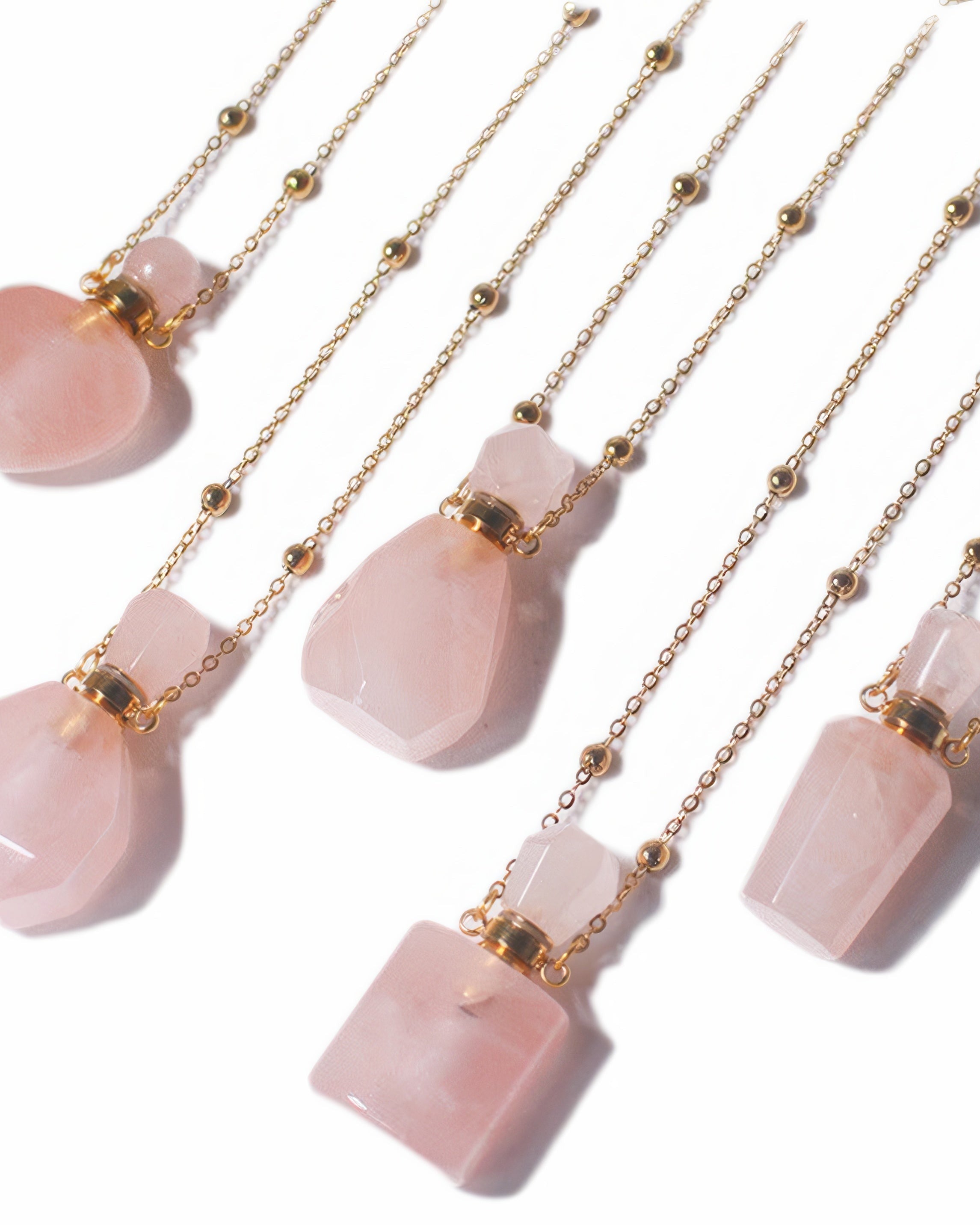 Rose Quartz Crystal Potion Bottle Necklace with Gold Chain