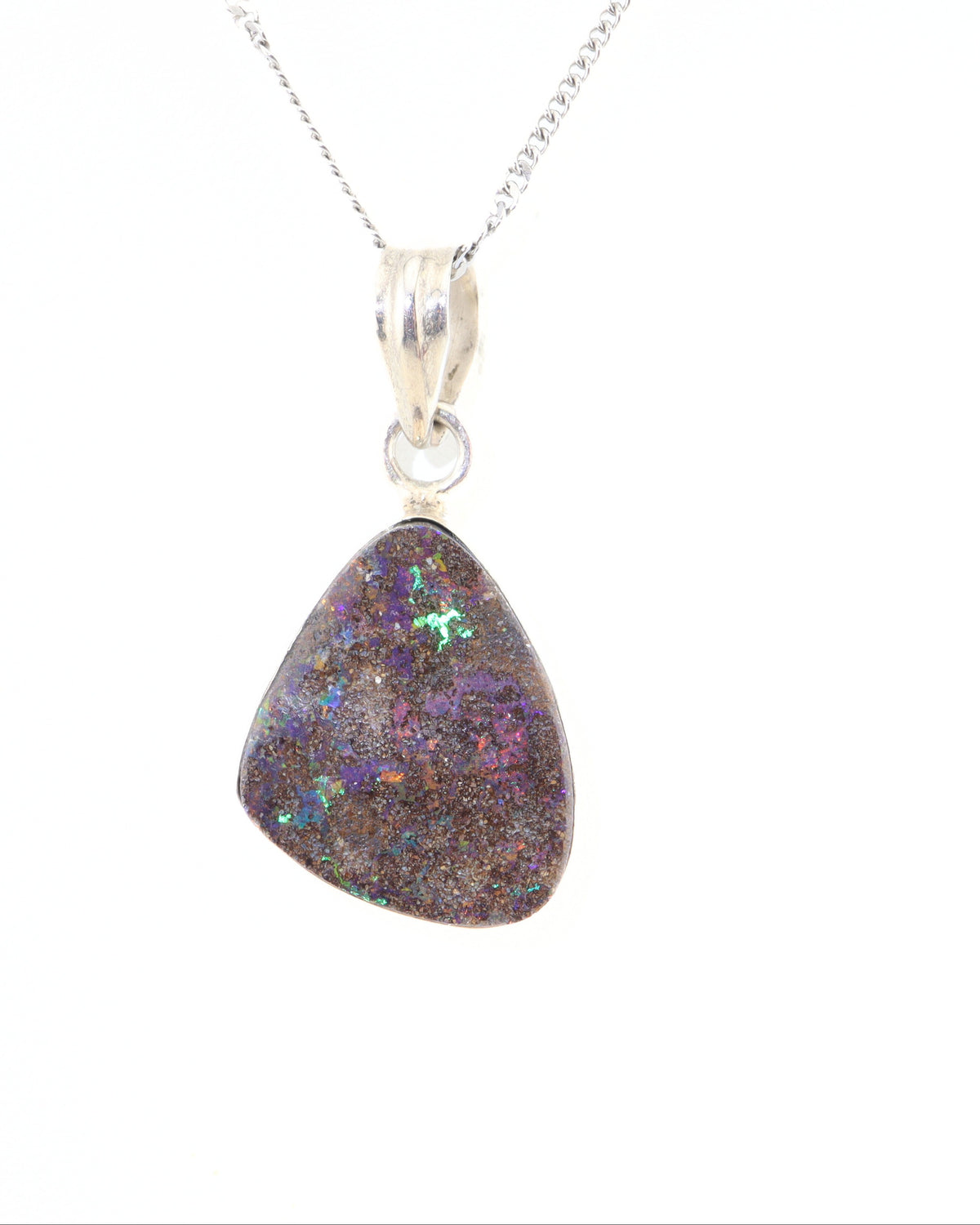 Handmade Australian Boulder Opal Pendant Necklace Sterling Silver Ancient Tear
