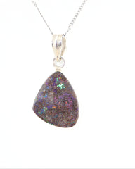 Handmade Australian Boulder Opal Pendant Necklace Sterling Silver Ancient Tear