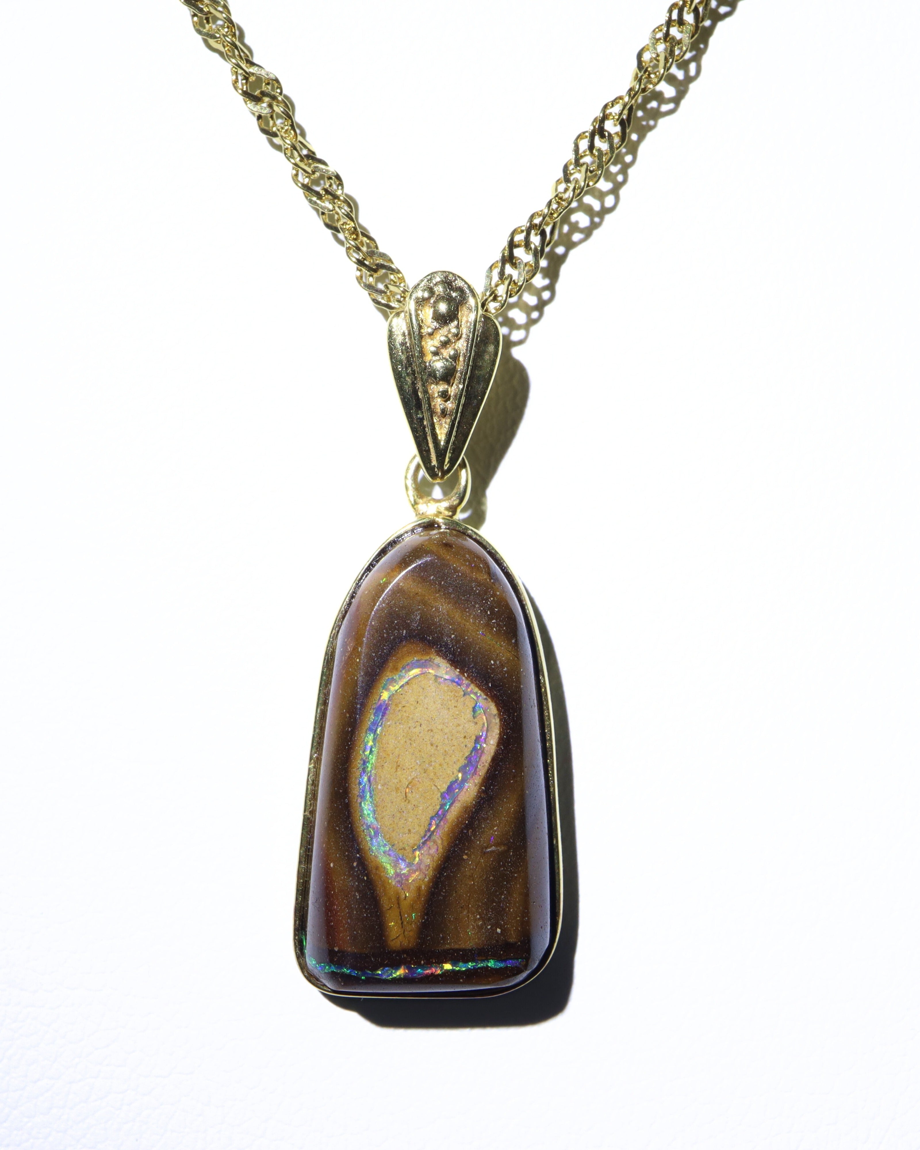 Handmade Australian Boulder Opal Pendant Necklace Golden Pillar, alternate view