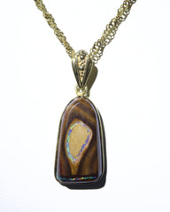 Handmade Australian Boulder Opal Pendant Necklace Golden Pillar, alternate view