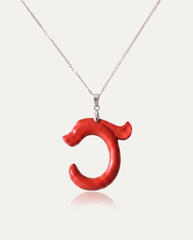 Dragon hook cinnabar pendant necklace silver chain on ivory background