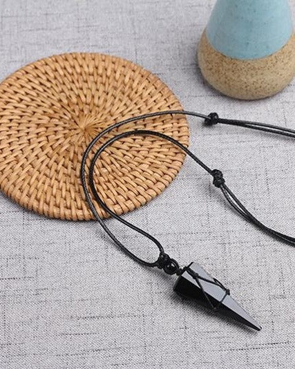 Obsidian Geometry Pendant Necklace, close-up detail
