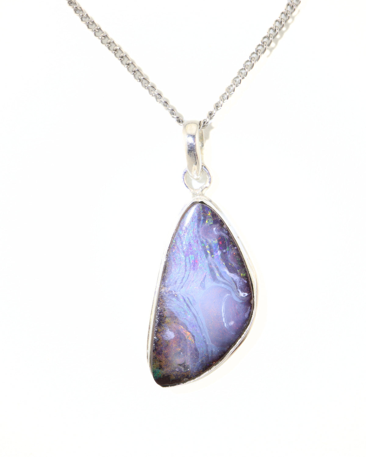 Handmade Australian Boulder Opal Pendant Necklace Sterling Silver River Flame
