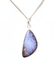 Handmade Australian Boulder Opal Pendant Necklace Sterling Silver River Flame