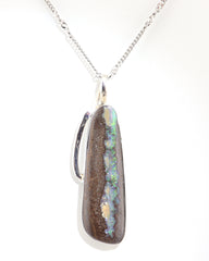 Handmade Australian Boulder Opal Pendant Necklace Sterling Silver Light Pillar, detail view