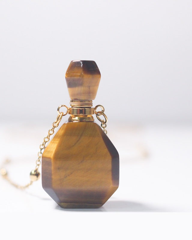 Tiger Eyes Crystal Potion Bottle Necklace with Gold Chain, detail view