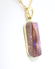 Handmade Australian Boulder Opal Pendant Necklace Sterling Silver Golden Column, detail view