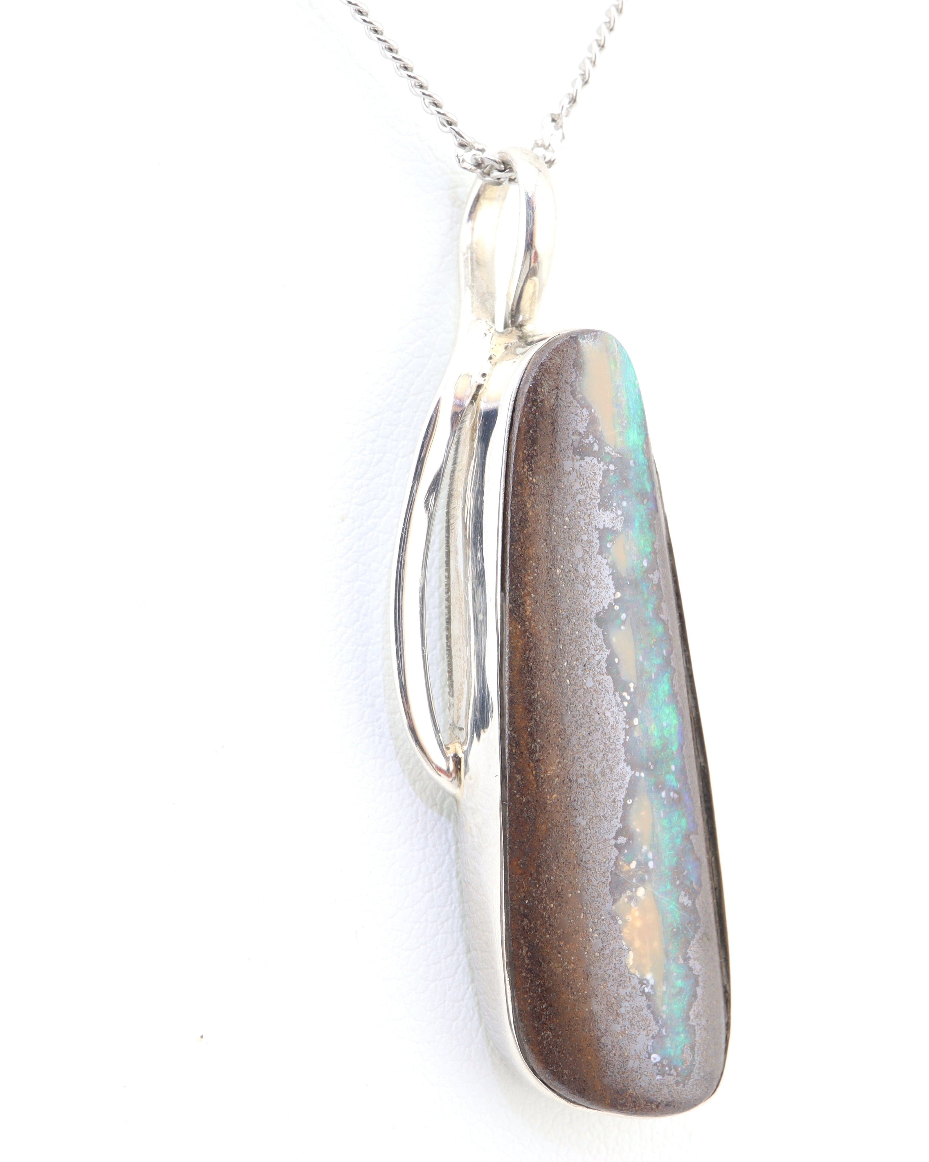 Handmade Australian Boulder Opal Pendant Necklace Sterling Silver Light Pillar, alternate view