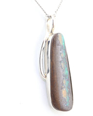 Handmade Australian Boulder Opal Pendant Necklace Sterling Silver Light Pillar, alternate view