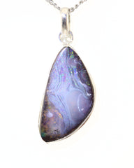 Handmade Australian Boulder Opal Pendant Necklace Sterling Silver River Flame, alternate view