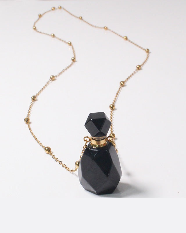 Obsidian Potion Bottle Necklace with Gold Chain
