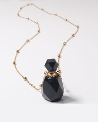 Obsidian Potion Bottle Necklace with Gold Chain