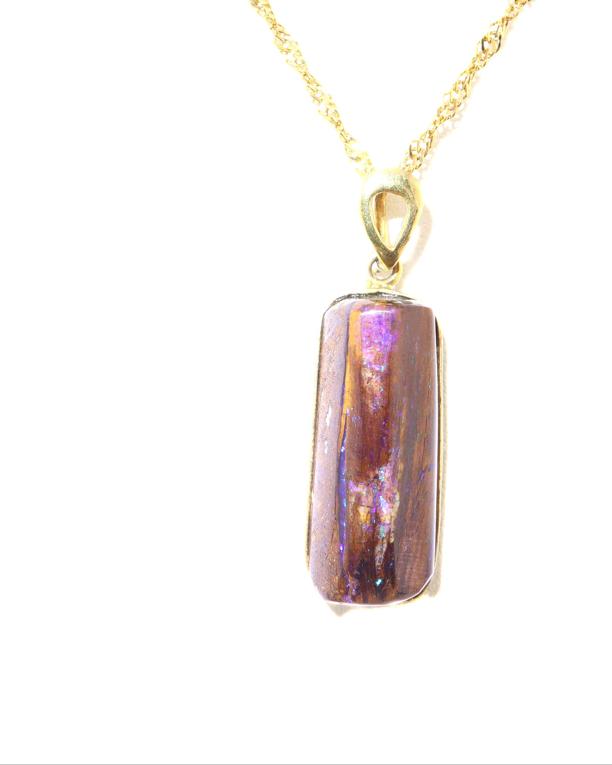 Handmade Australian Boulder Opal Pendant Necklace Sterling Silver Golden Column