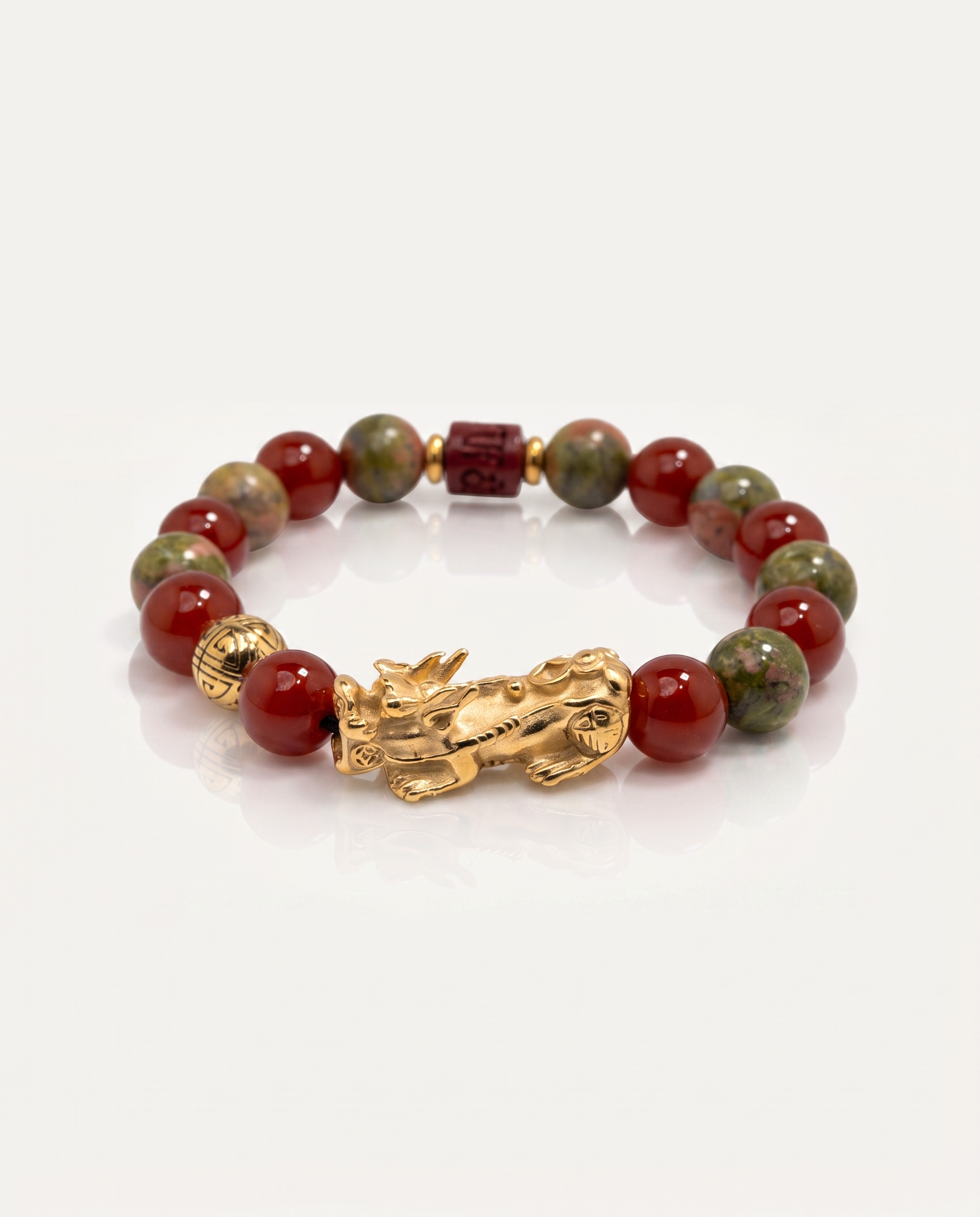 Fortune Charm | Pixiu Unakite & Red Agate Bracelet