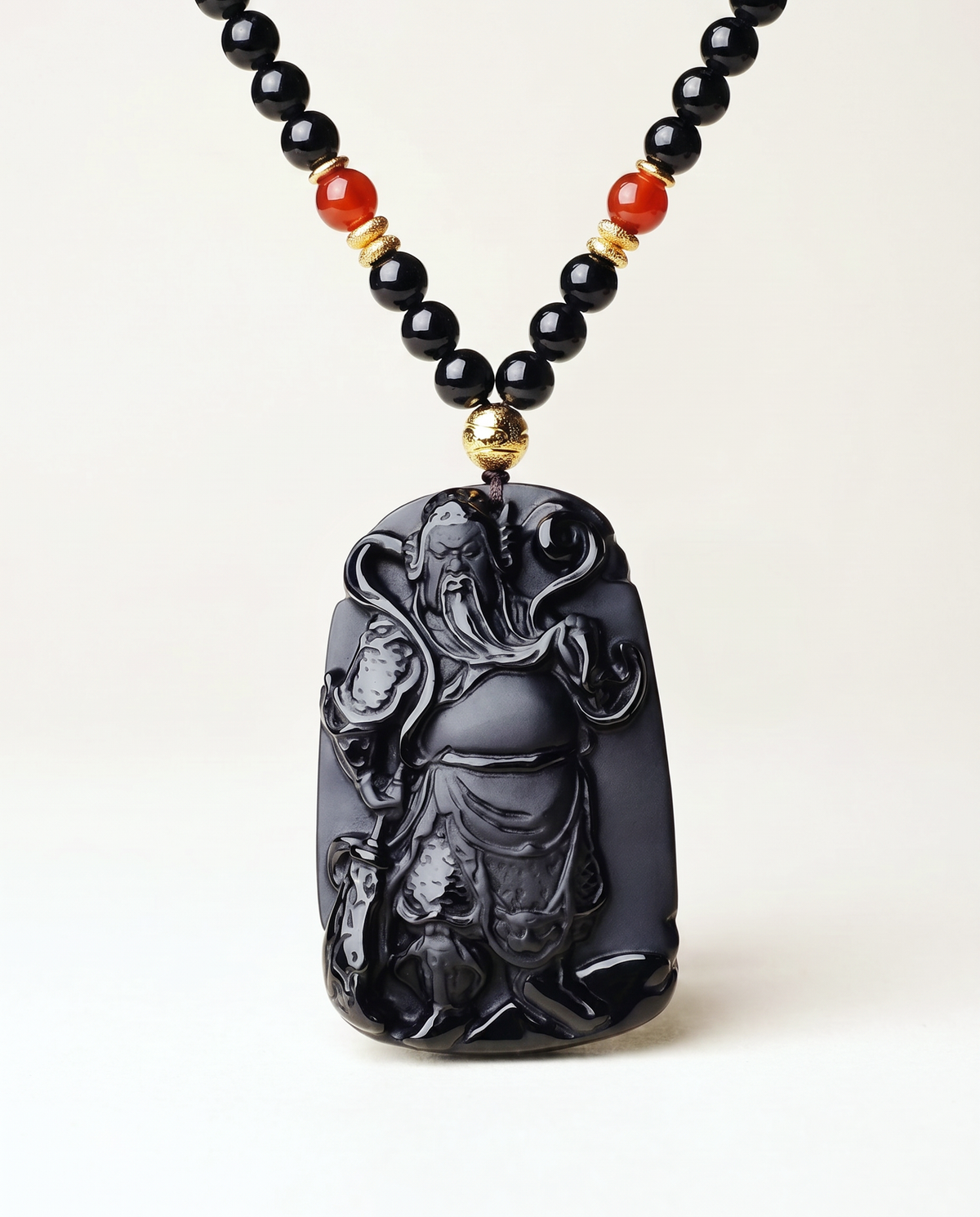 guan kong obsidian pendant necklace