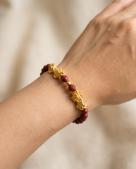 Fortune Charm Mini Pixiu Red Cinnabar Bracelet worn on wrist