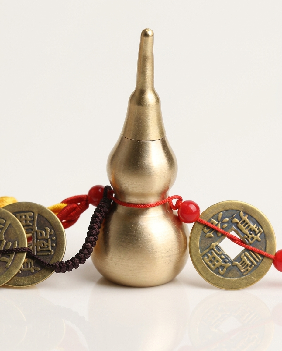 Single brass hulu with five emperor coins