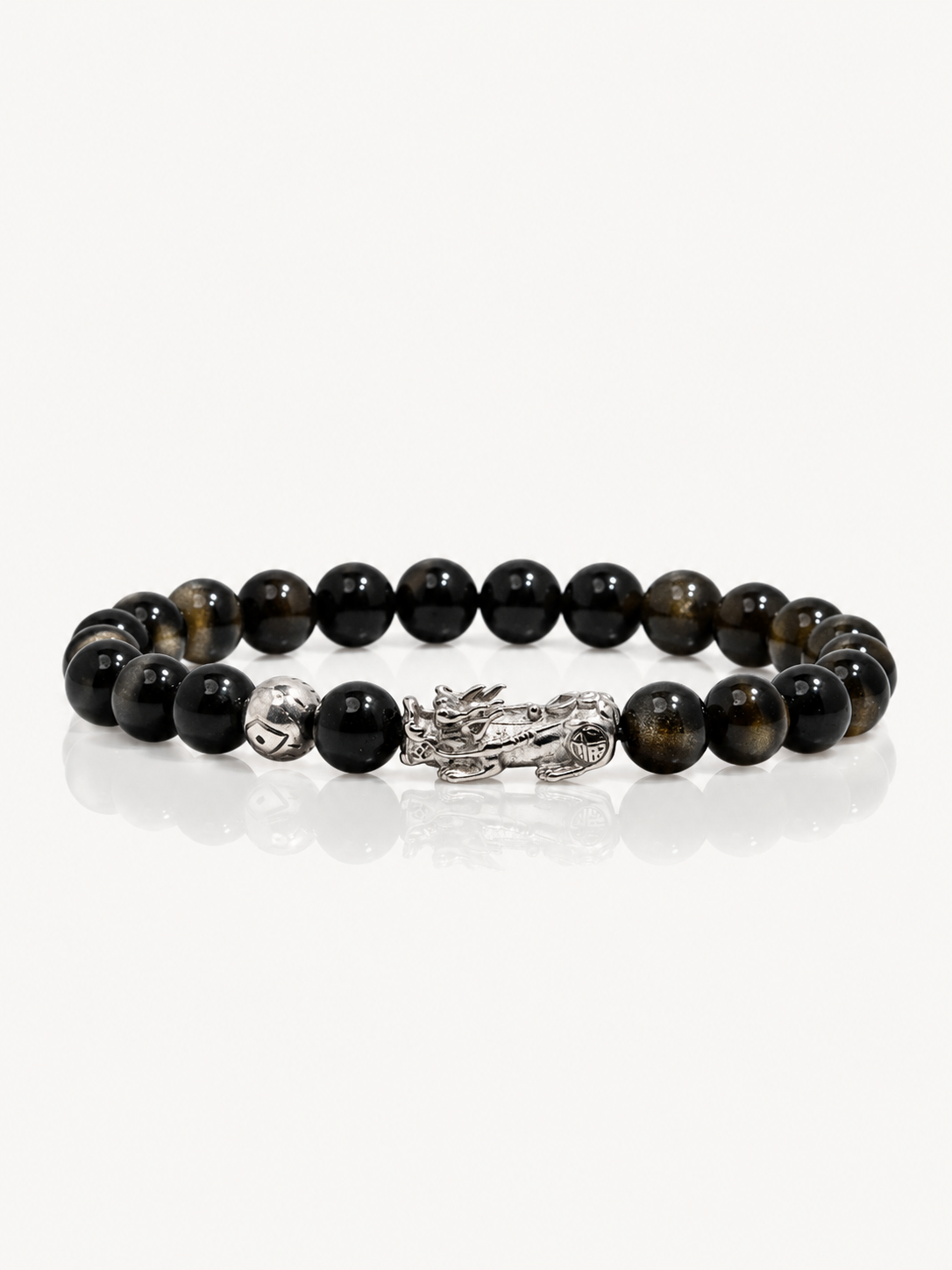 Wealth Charm | Pixiu Dragon Obsidian Bracelet, side view