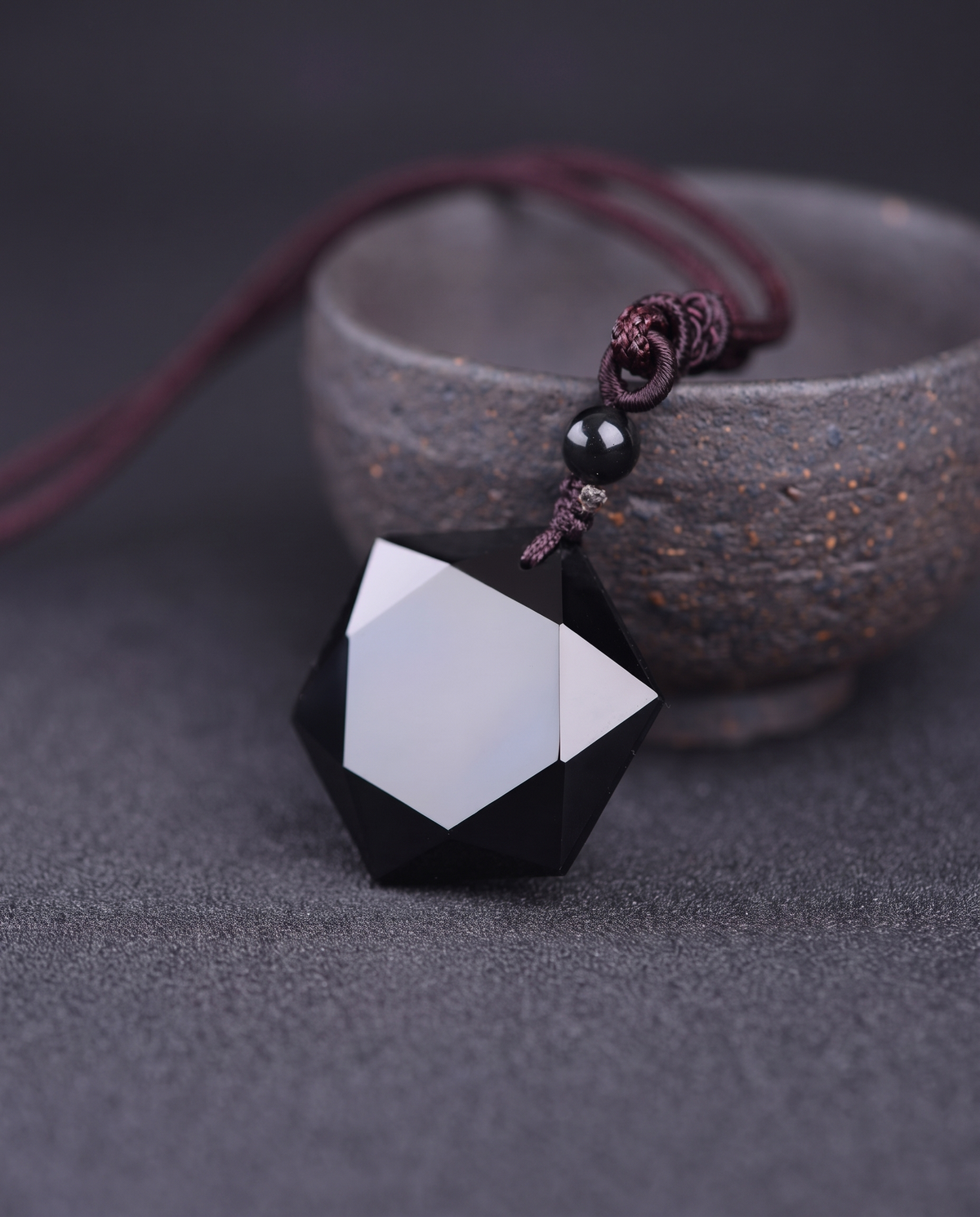Obsidian Geometry Pendant Necklace, hexagram