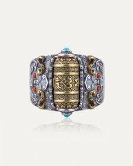 Prayer Wheel Mantra Ring worn on the hand