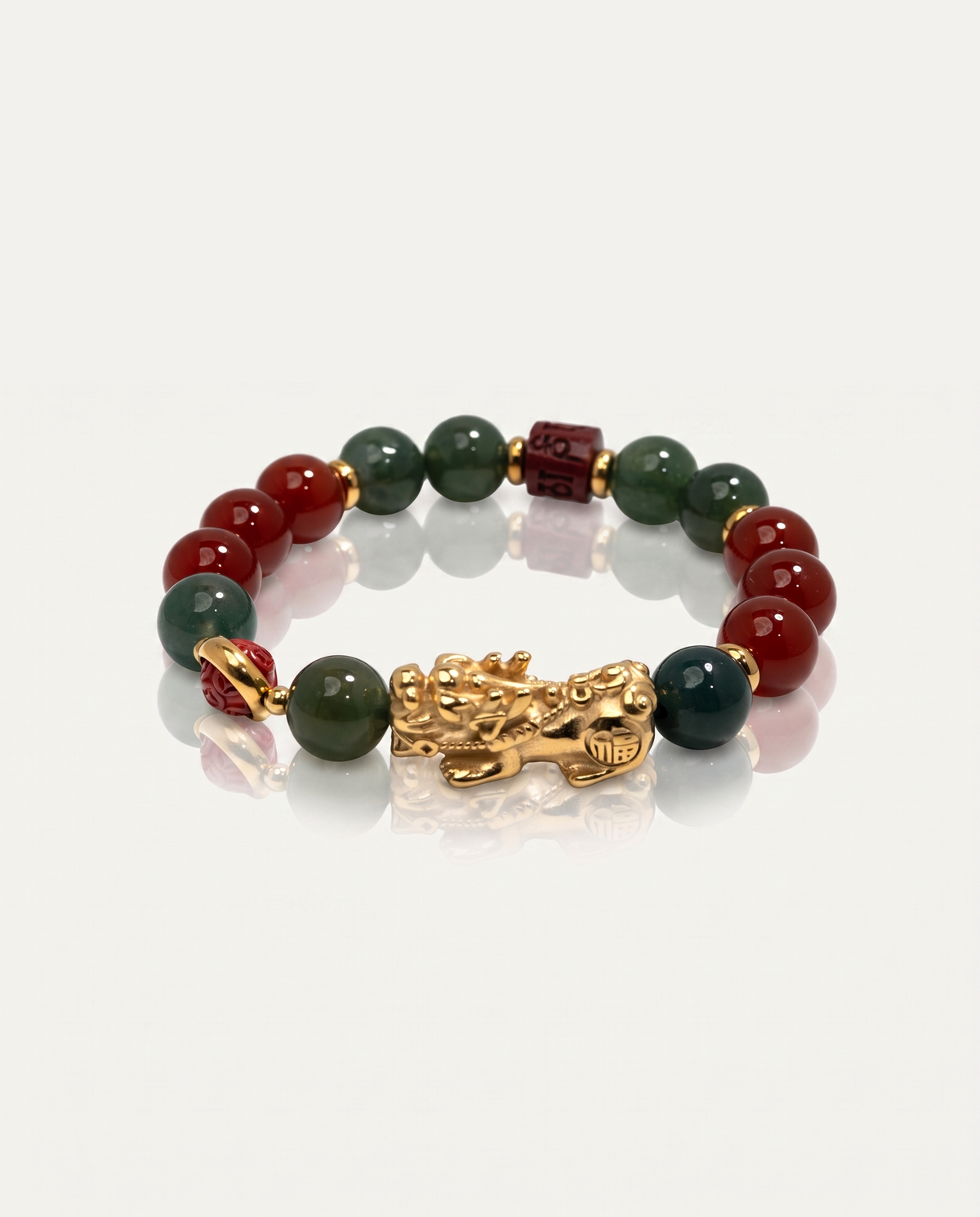 Prosperity Charm | Pixiu Jade & Red Agate Bracelet