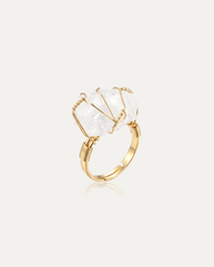 Raw Crystal Wire Ring, clear quartz, gold wire adjustable band